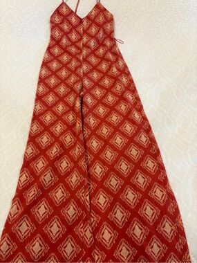Zara Red Patterned Wide-Leg Jumpsuit